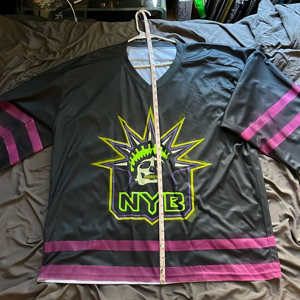 Black Lady Liberty hockey jersey hand painted mens 2XL
